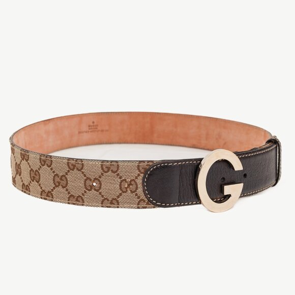 Gucci Beige GG Monogram Canvas Leather-Trim Belt - Picture 1 of 5
